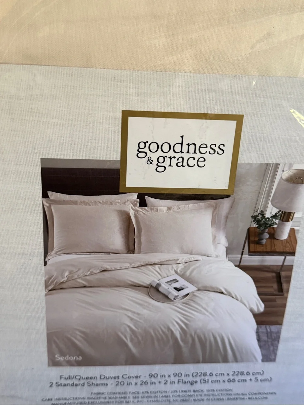 Goodness & Grace Sedona Full/Queen Duvet Cover & 2 Standard Shams in Tofu. NWT.